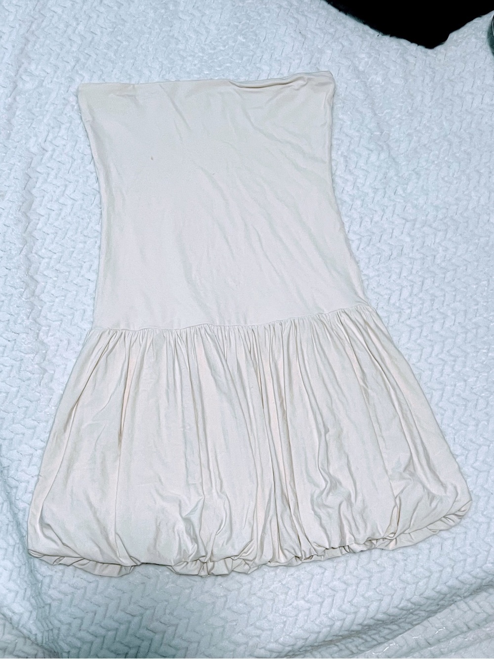 lululemon athletica Strapless Cream Mini Dress with Pleated Skirt